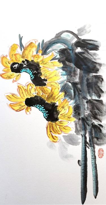 Two sunflowers  - Oriental Chinese Ink thumb