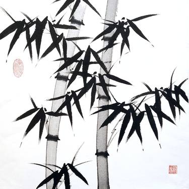 A pair of black bamboos - Bamboo series No. 2105 - Oriental Chinese Ink thumb