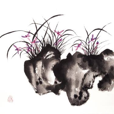 Wild purple orchids - Oriental Chinese Ink Painting thumb