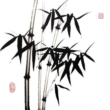 Three trunks of bamboo - Bamboo series No. 2123 - Oriental Chinese Ink Painting thumb