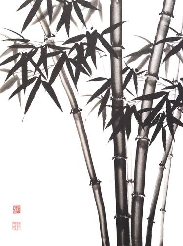 Six bamboo trunks - Bamboo series No. 2104 - Oriental Chinese Ink Painting thumb