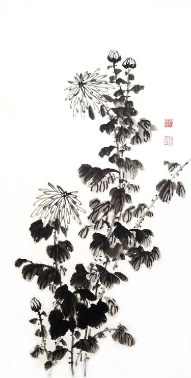 Ink monochromatic chrysanthemum - Oriental Chinese Ink Painting thumb