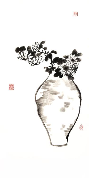 Chrysanthemums in a vase - Oriental Chinese Ink Painting thumb