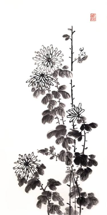 Chrysanthemums - Oriental Chinese Ink Painting thumb