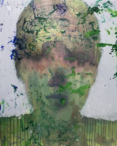Abstracted face in blue and green thumb