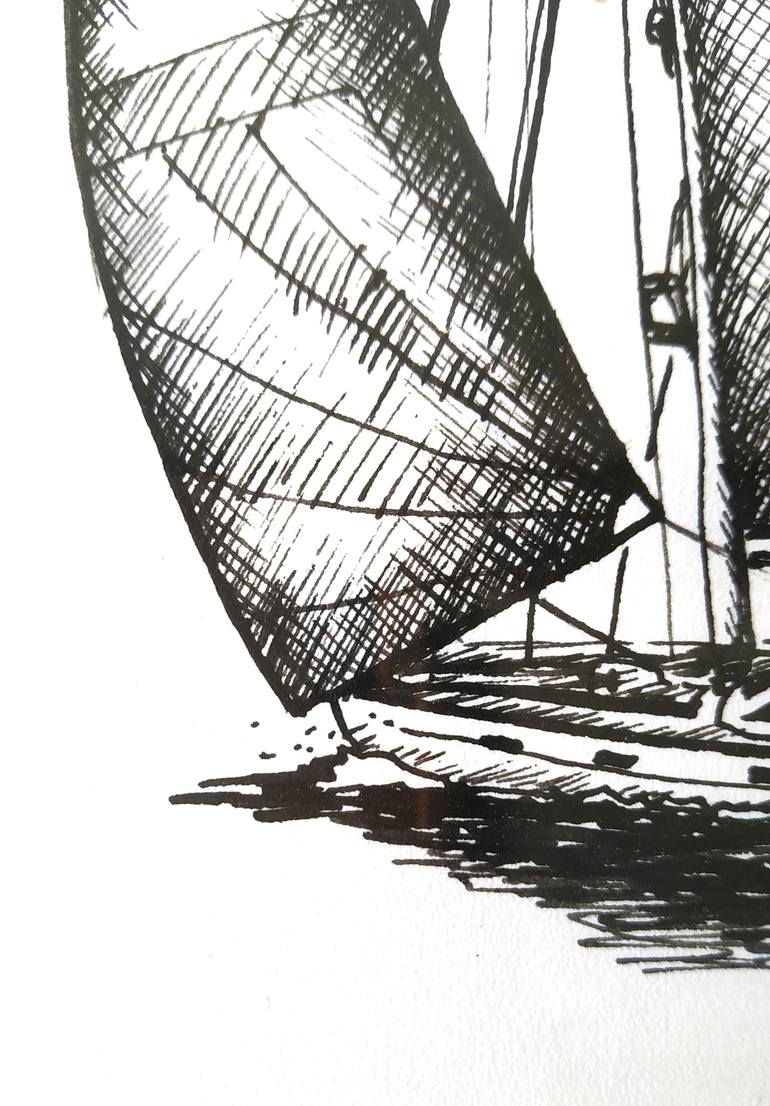 Original Art Deco Boat Drawing by Olga Smirnova