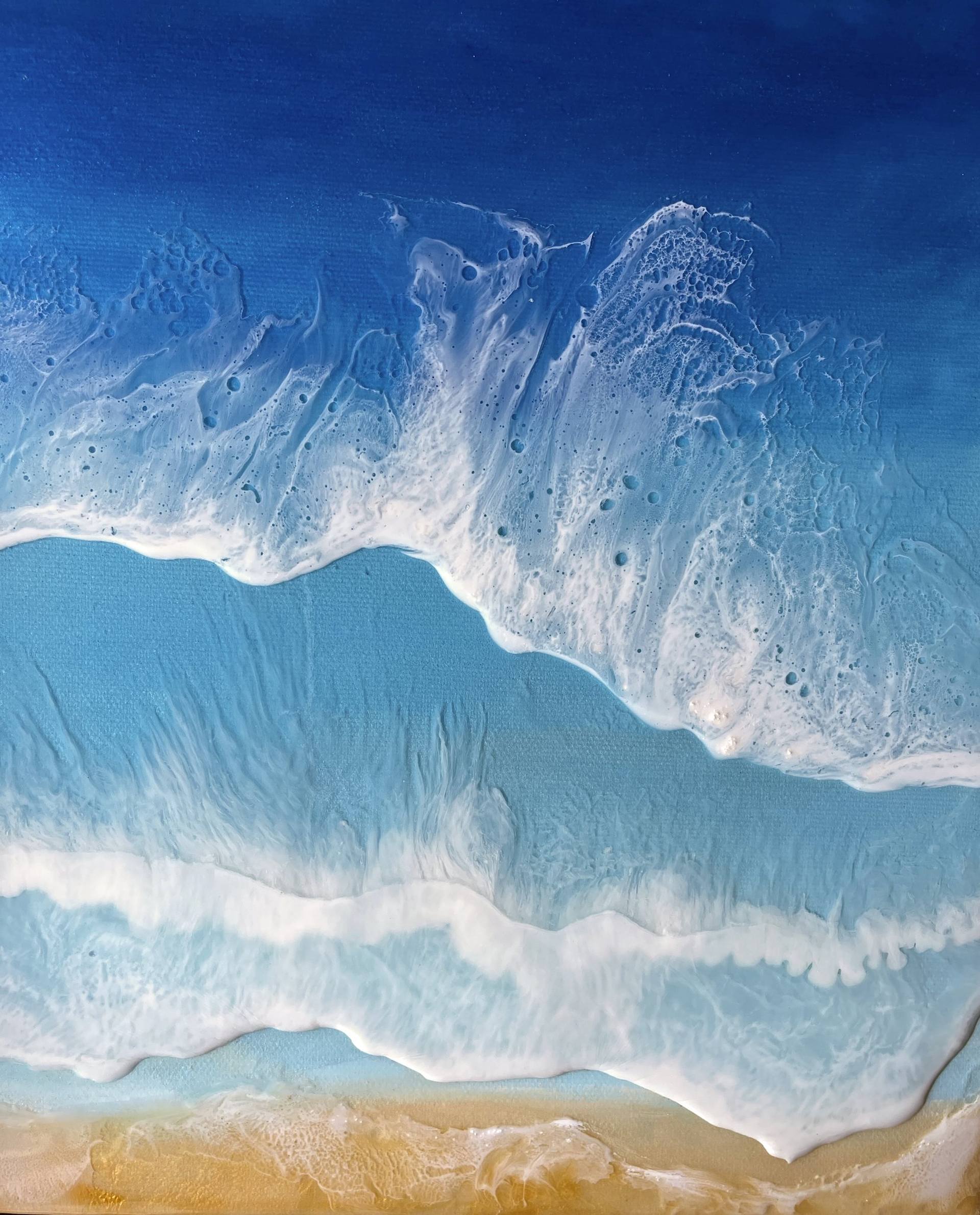 Original Epoxy Resin and Acrylic Paint Ocean Beach Art on 12 by 24