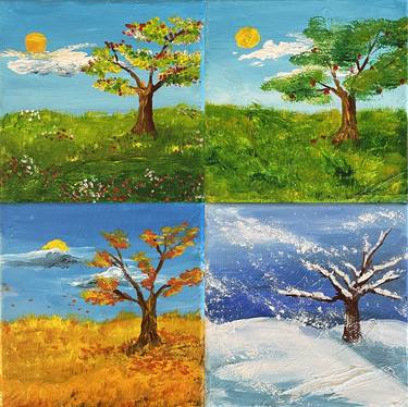 four seasons, set of 4 small square canvases thumb