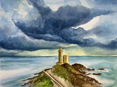 lighthouse on the cliff watercolor thumb