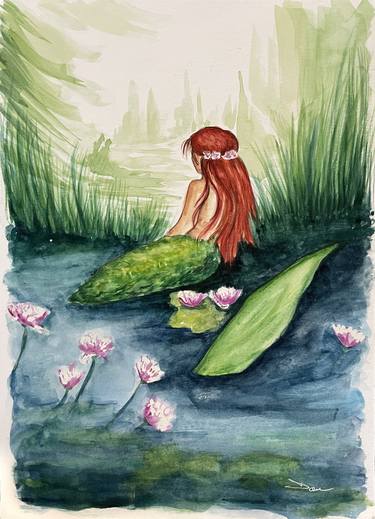 mermaid on the shore, watercolor thumb