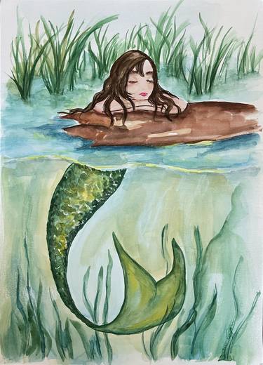 brown hair mermaid watercolor thumb