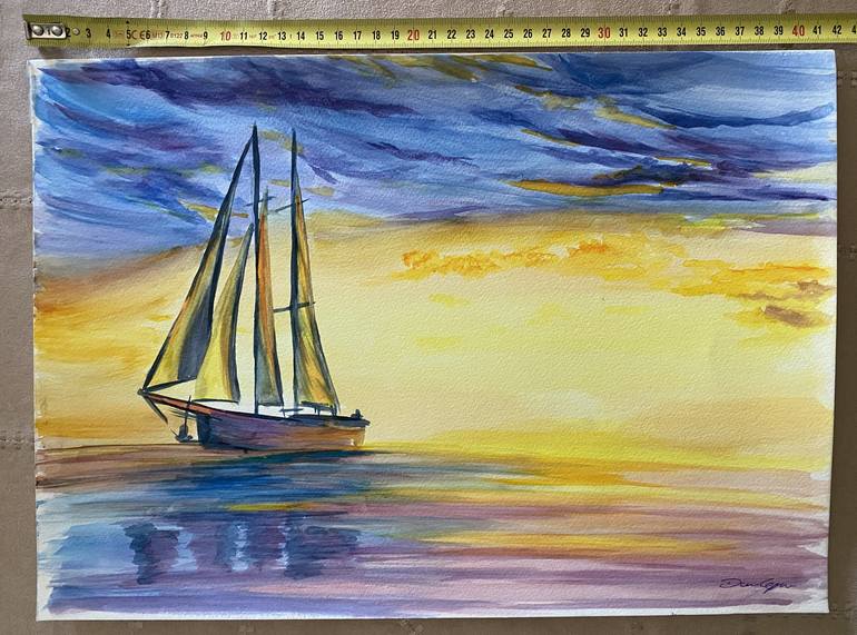 Original Fine Art Sailboat Painting by Daria Ceppelli