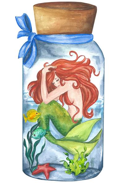 Mermaid in a bottle Fantasy Art thumb
