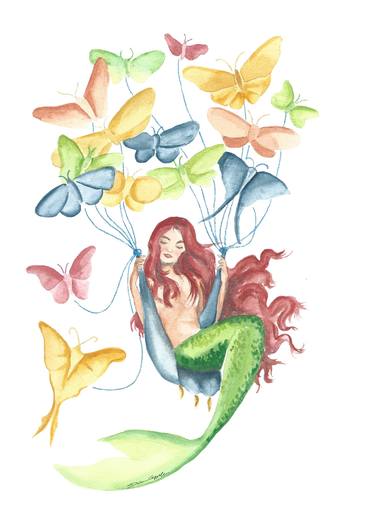 mermaid on the swing with butterflies thumb