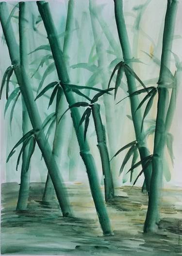 bamboo large watercolor painting thumb