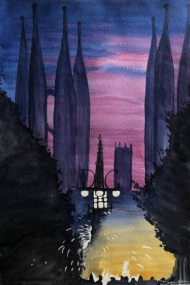 Sagrada Familia Barcelona watercolor painting thumb