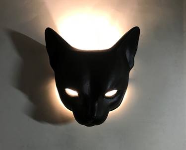 Ceramic Cat Wall Sconce – Black Cat Wall light thumb
