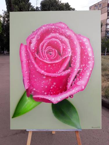 Pink rose, acrylic painting, name "AQUA" thumb