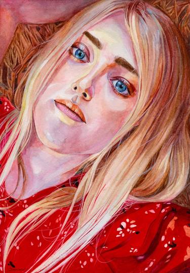 Dakota Fanning portrait painting thumb