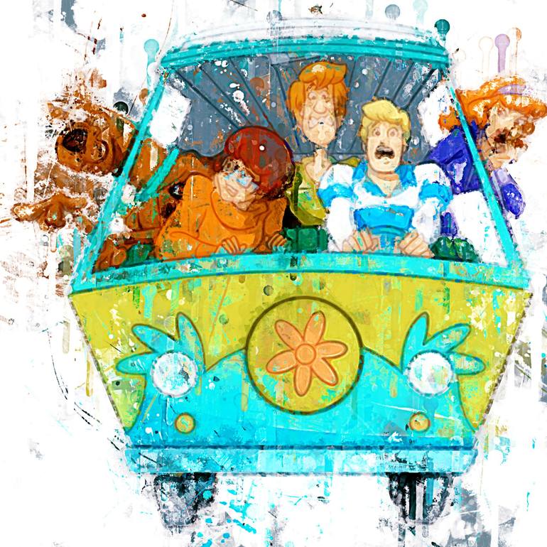 Cartoon Scooby Doo Gang In Van character painting watercolor animation ...