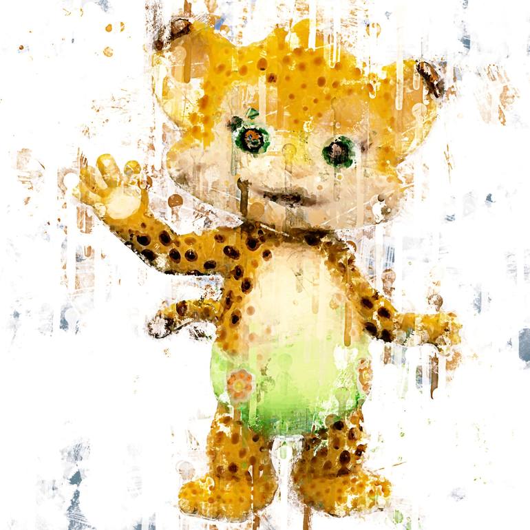 Cartoon Word Party Franny The Cheetah Waving Character Painting