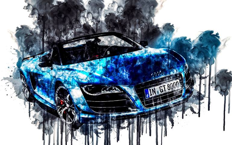 Cars Audi R8 GT Spyder 3 1 car watercolor automobile painting colorful Painting Philips Jackson | Saatchi Art