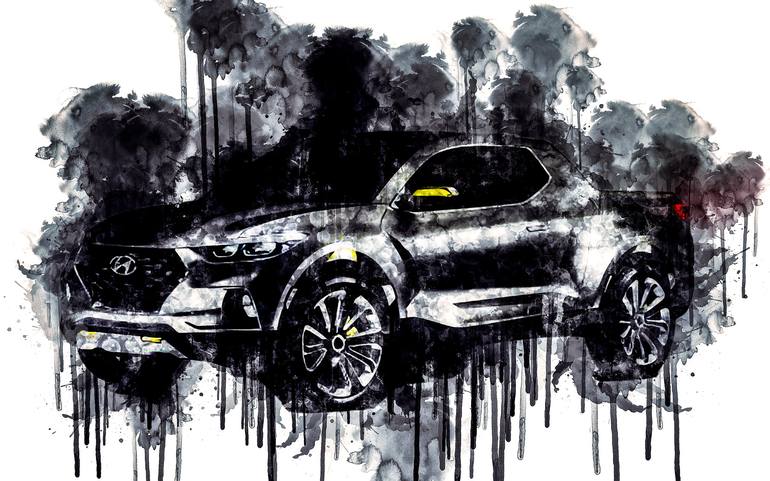 Cars 2015 Hyundai Santa Cruz Crossover Truck 1 car watercolor