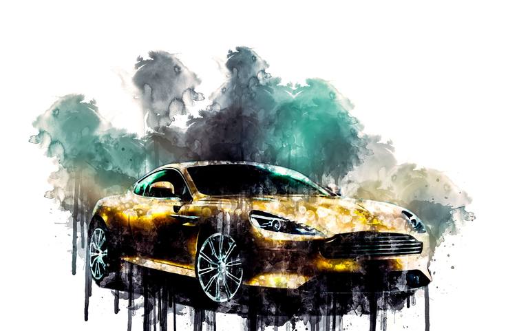 Art Poster Sport Car Auto with Smoke