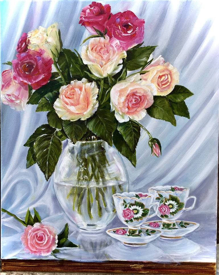 Painting with roses Painting by Galina Dunaeva | Saatchi Art