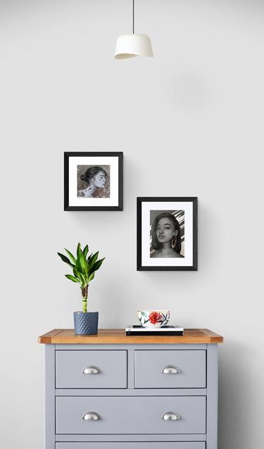 SILVER GIRLS- two small graphic portraits, home interior thumb