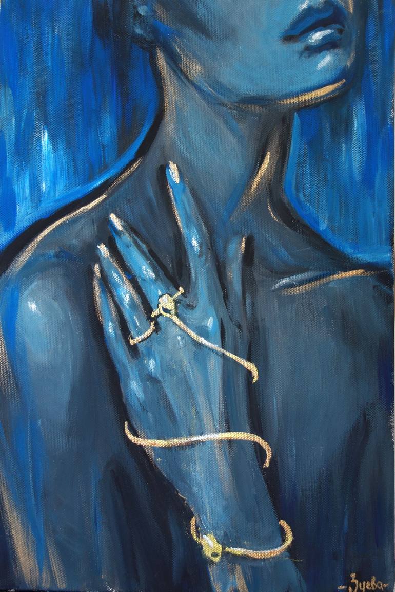 Original Oil painting-Nude female-Figure study-Affordable wall art-Small sketch-Interior Decor-Fine art-Human figure-Impressionism-Blue