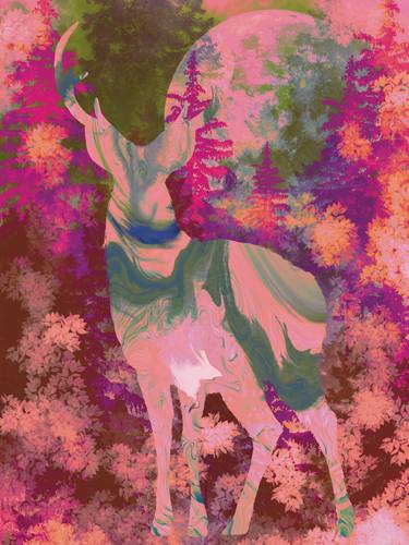 Cherry Blossom Reindeer in a jungle abstract art thumb