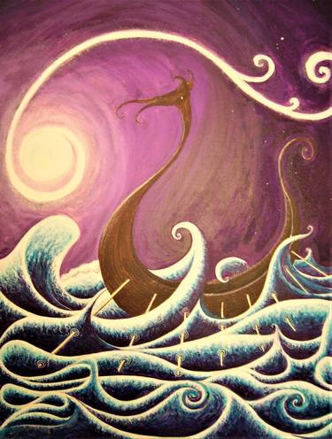 Viking ship in a Purple Moonlit Sky thumb