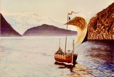 Viking ship under full sail thumb