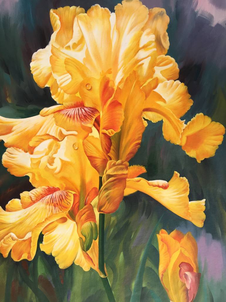 Original Art Deco Floral Painting by Kunlong Wang