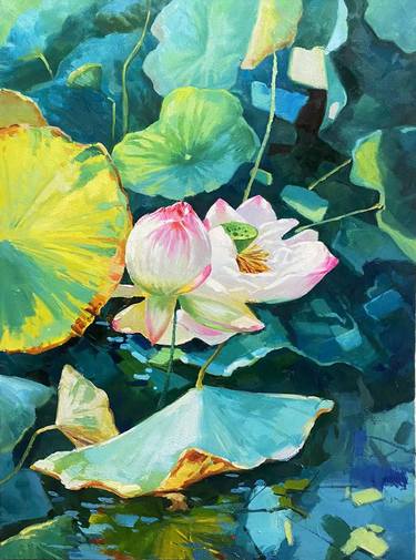 Still life oil painting:Lotus t167 thumb