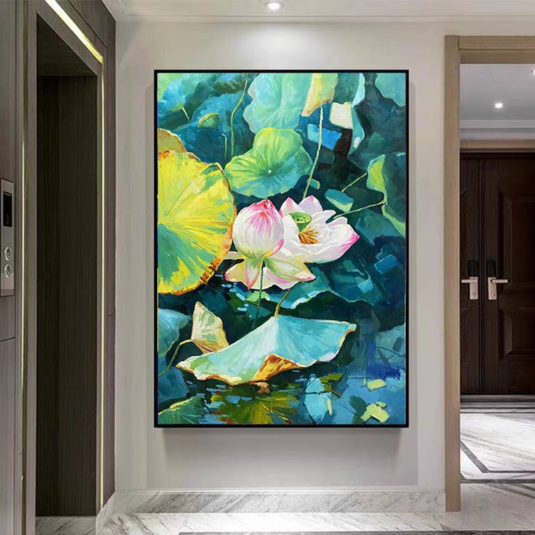 Original Art Deco Botanic Painting by Kunlong Wang