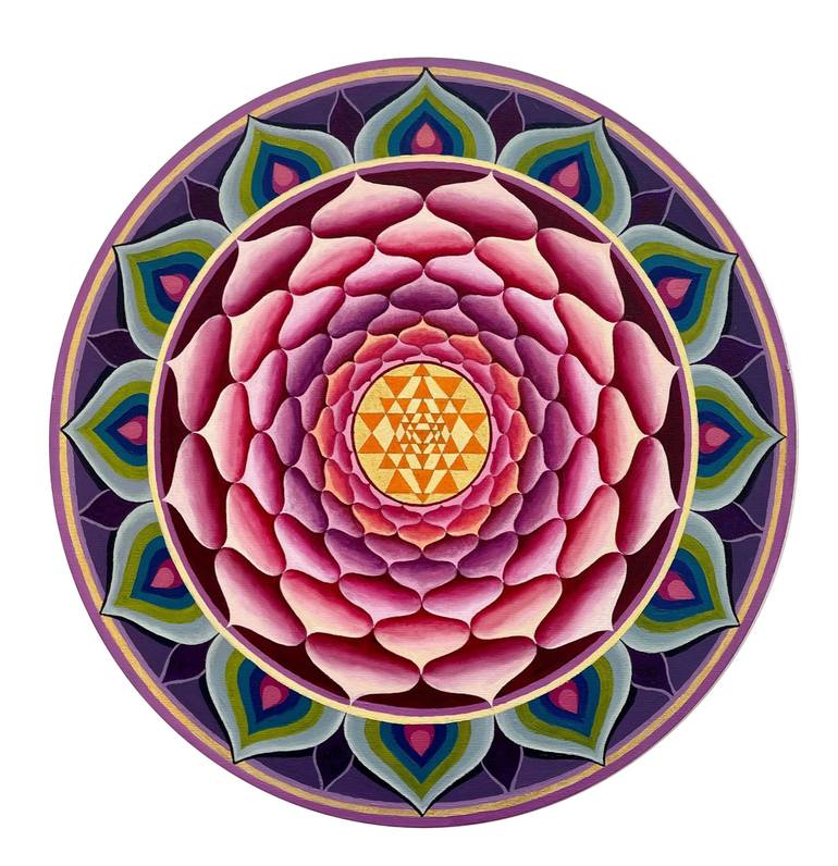 Purple Sri Yantra wooden harmonising disk