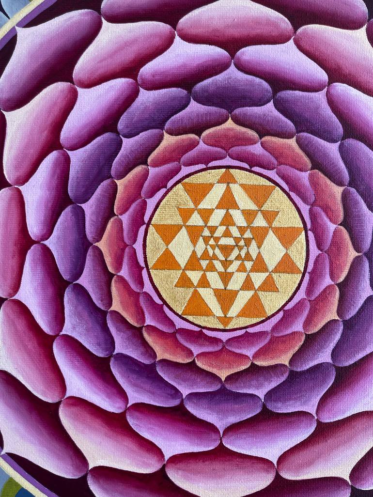 Round Sri Yantra Painting by Diana Titova