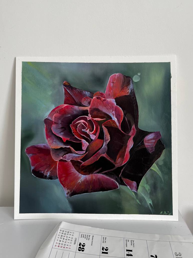 Original Art Deco Floral Painting by Myroslava Denysiuk