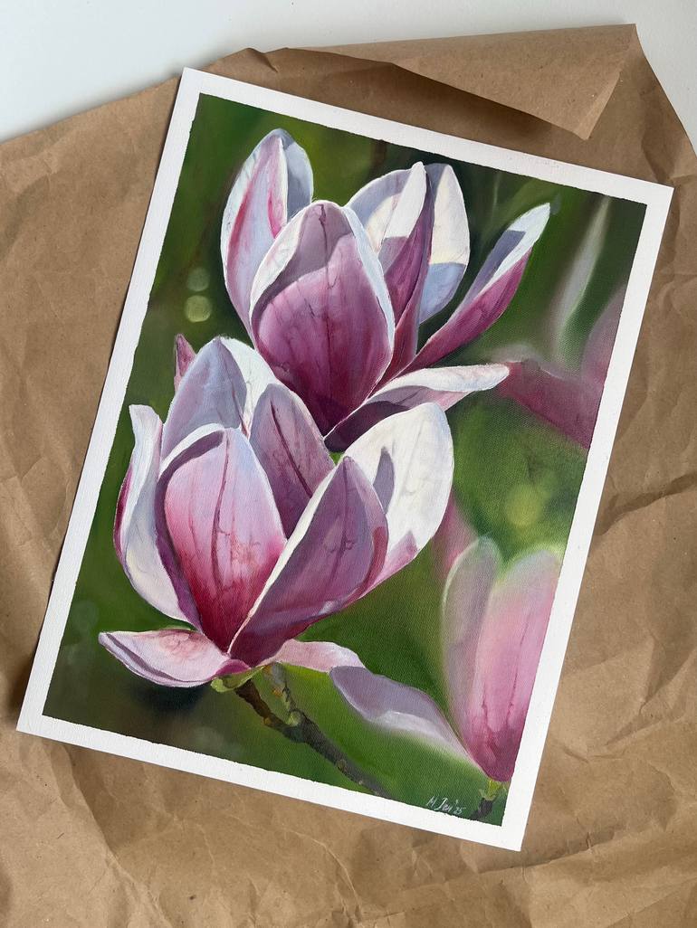 Original Art Deco Floral Painting by Myroslava Denysiuk