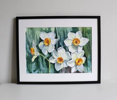 Watercolor painting Daffodils by Denys Tsarenko Original thumb