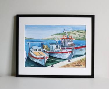 Watercolor painting Ships Denys Tsarenko Original thumb