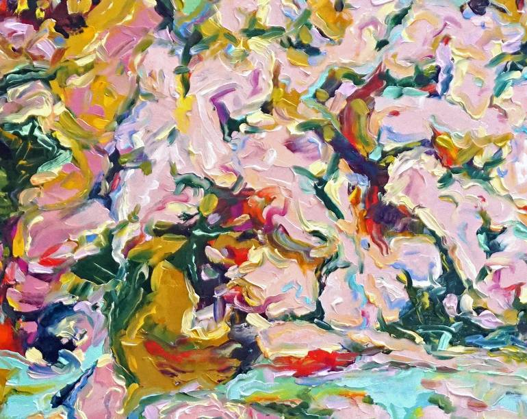 Original Abstract Expressionism Garden Painting by linda kelson
