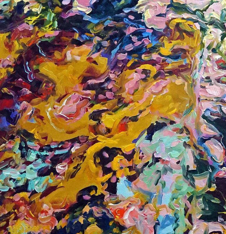 Original Abstract Expressionism Garden Painting by linda kelson