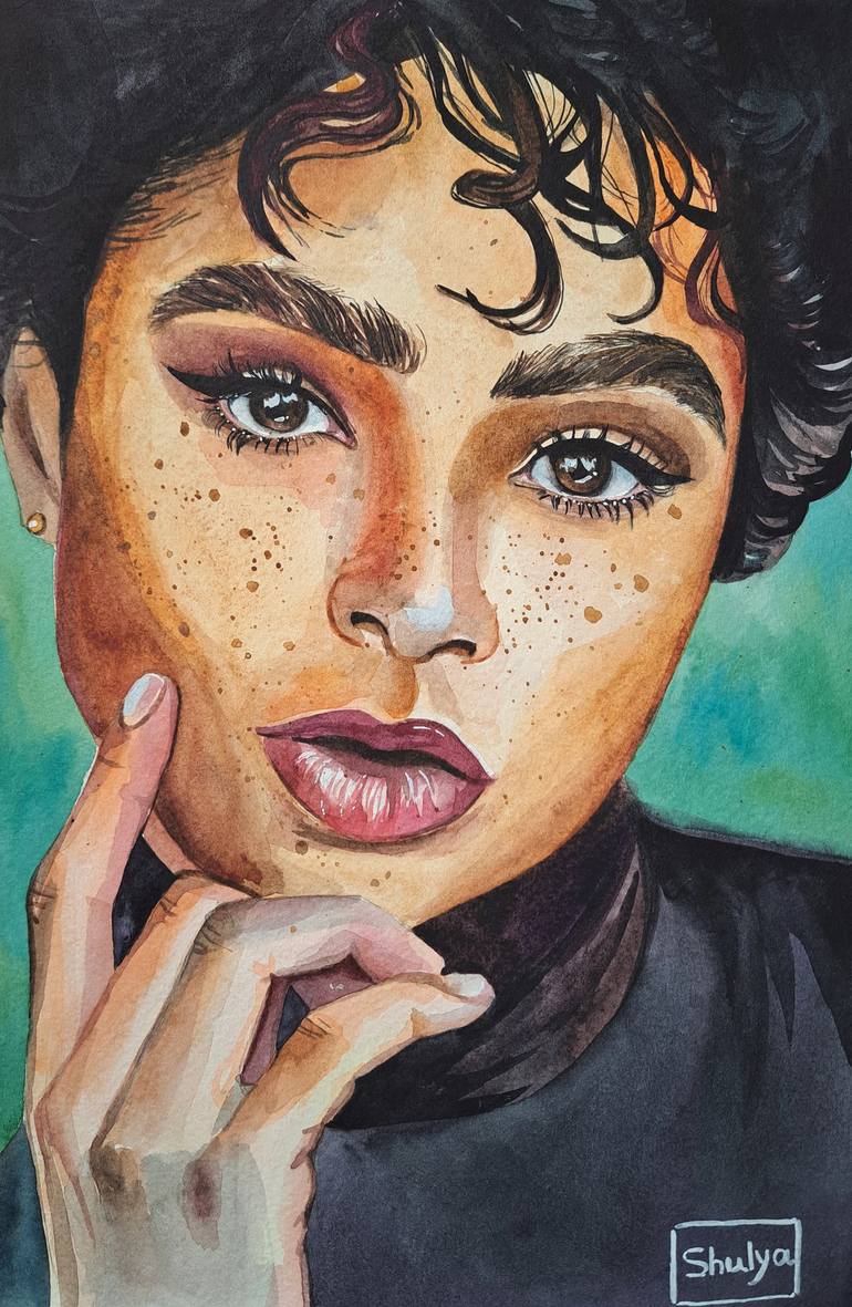 Original Women Painting by Daria Shulyanskaya | Pop Art Art on Paper | Portrait of a pensive African American woman