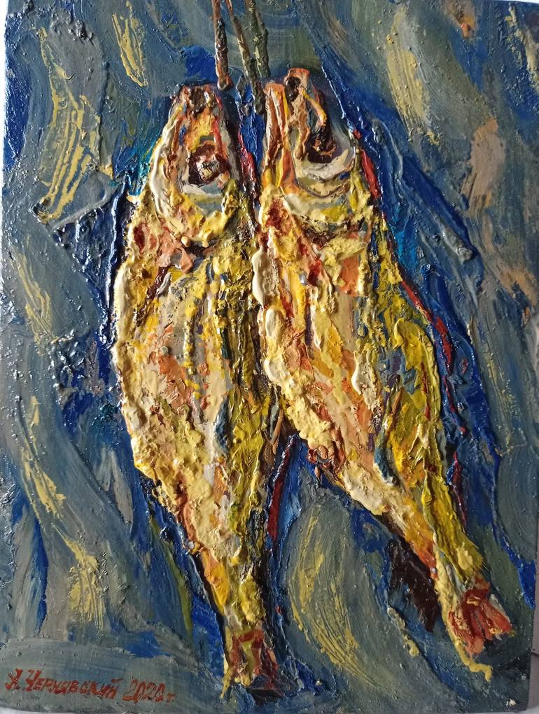 Fish on a blue background Painting by Anatolii Cherniavskii | Saatchi Art