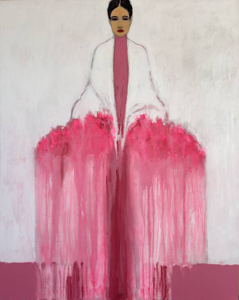 Original Women Painting by Mariam Doijashvili | Abstract Art on Linen | Pink And White
