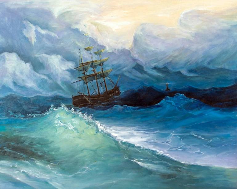 Ship in the storm Painting by Xiaoning Yu