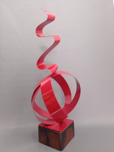 Red Ribbon on Recycled Wood Base thumb